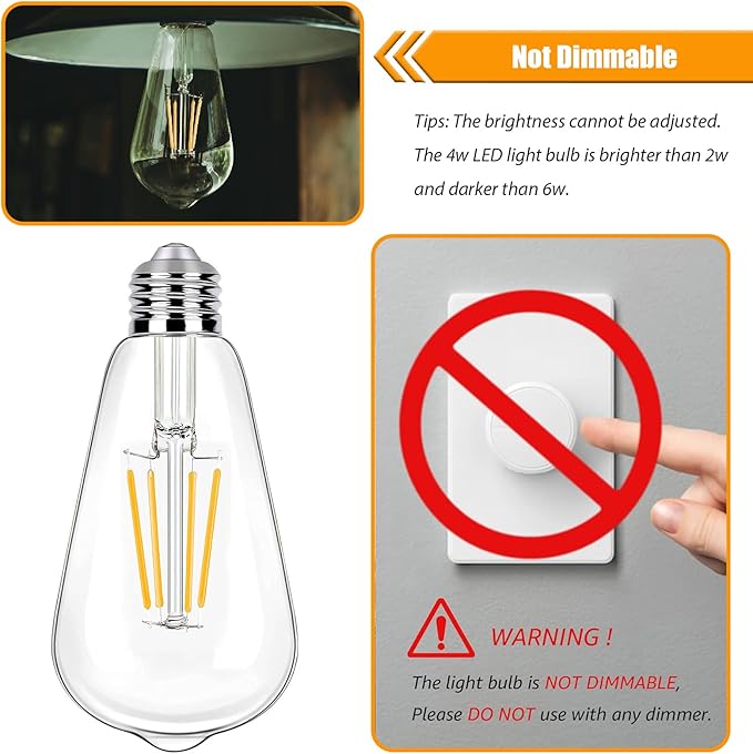 4 Pack Soft White LED Edison Bulbs 40W Equivalent, ST19 4W LED Vintage Light Bulbs for Ceiling Lights, 90 CRI, 450LM, E26 Base, Non-Dimmable, 2700K