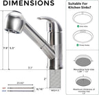 Comllen Commercial Pull Out Kitchen Faucet Brushed Nickel, Stainless Steel Single Handle Small Kitchen Sink Faucet, Single Hole Low Kitchen Faucets with Sprayer, Deck Plate