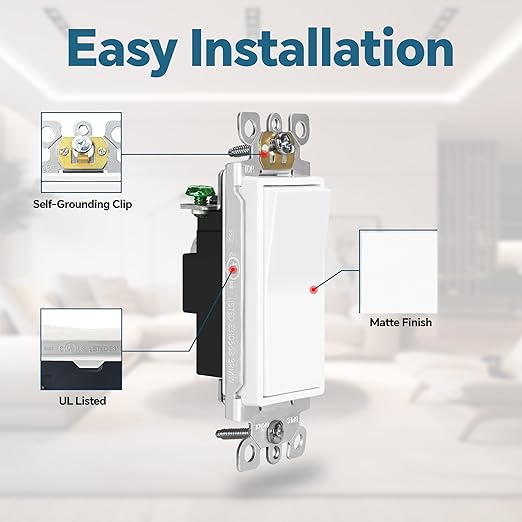 ThunderWay Matte White Single-Pole Decorator Wall Light Switch, Decorative Paddle Rocker Switch Replacement, 15A 120/277V, UL Listed for Residential Grade Applications, 20 Pack