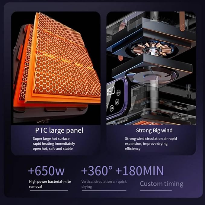 Portable Clothes Dryer | 20KG Large Capacity | 650W Fast Dry | Touch Screen & Remote Control | Quiet Energy-Saving Drying Machine for Home & Travel (purple)