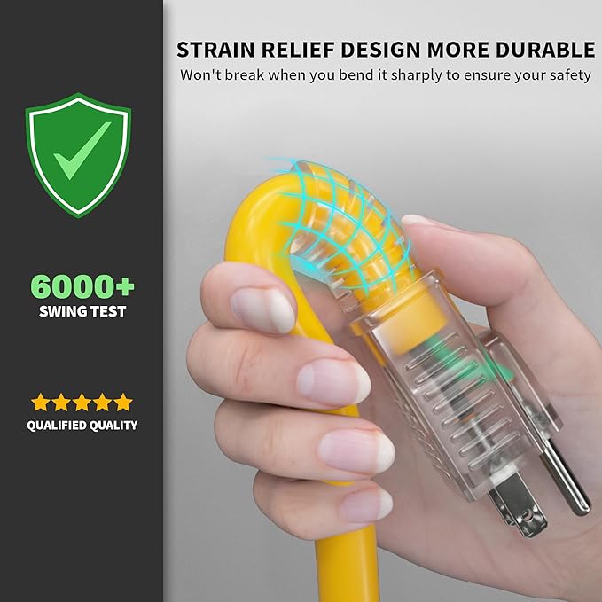 POWGRN 3 FT 2 Pack 12/3 Gauge Extension Cord with Multiple Outlets Outdoor, 3 Outlet Extension Cord Heavy Duty Yellow with Lighted, Tri-Tap Power Cable, 12AWG 15Amp 1875Watts 125Volts SJTW, ETL Listed