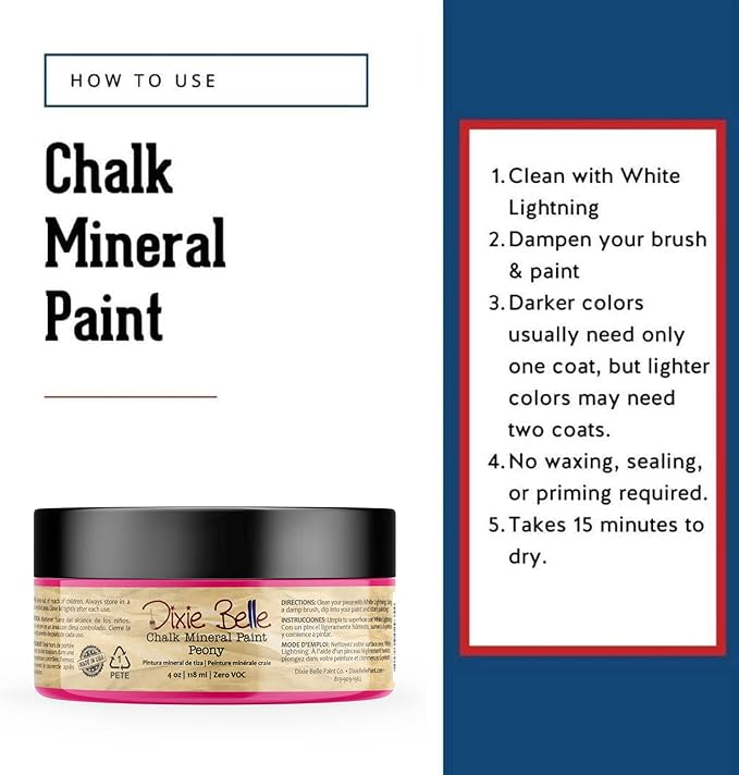 Dixie Belle Paint Company Chalk Finish Furniture Paint - Peony (4oz) - Matte Hot Pink Chic Chalk Mineral DIY Furniture Paint