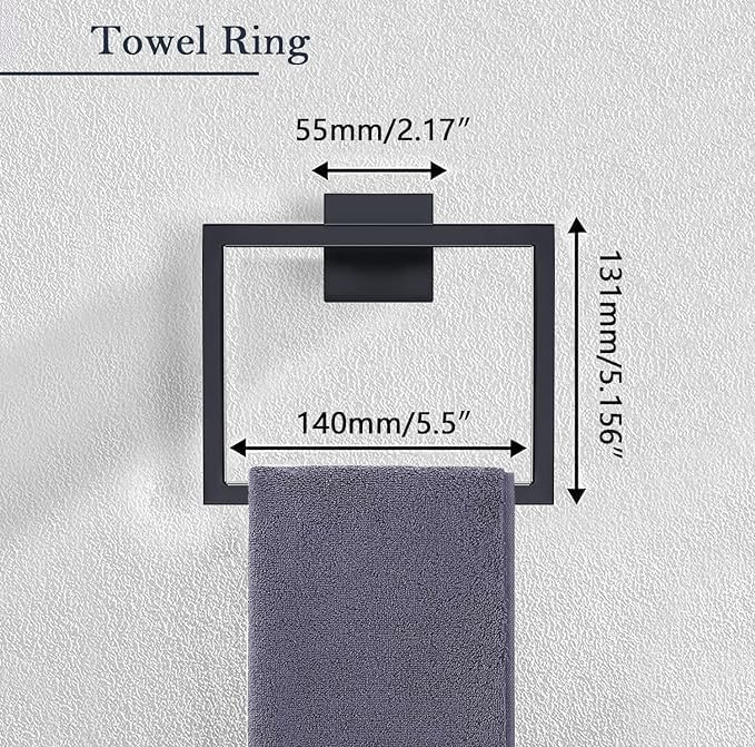 Bathroom Accessories Towel Bar Set: 15 Pieces Matte Black Bathroom Hardware Square SUS304 Stainless Steel - Wall Mounted Towel Rack&Toilet Paper Holder&Towel Ring and Towel Hook