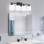 4-Light Black Bathroom Vanity Light, Light Fixtures with Milky White Frosted Glass Shades, Black Vanity Light for Bathroom Mirror, Bedroom, Living Room, Vanity Table, E26 Base