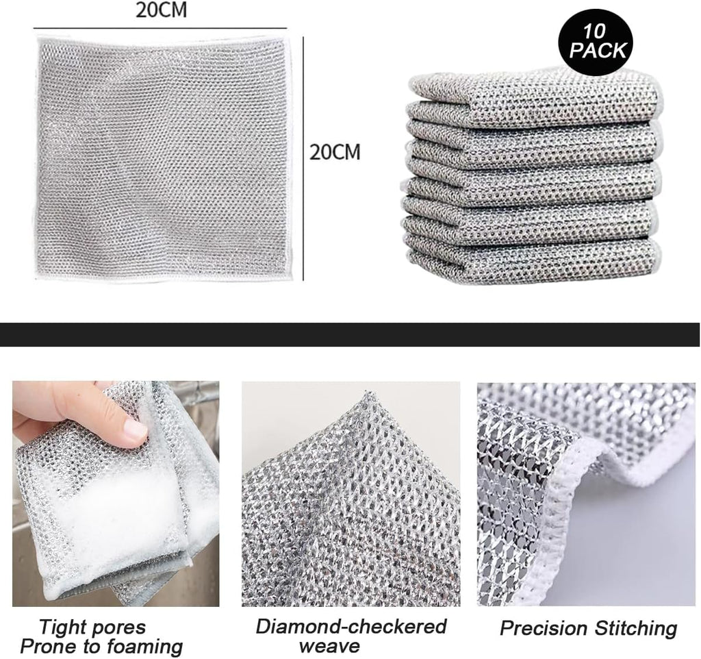 10 PCS Multipurpose Wire Dishwashing Rag for Wet and Dry,Non-Scratch Wire Dishcloth,Scrubbing Wire Dishwashing Rags,Time-Saver Kitchen Wipes Cleaning Cloths (Monolayer)