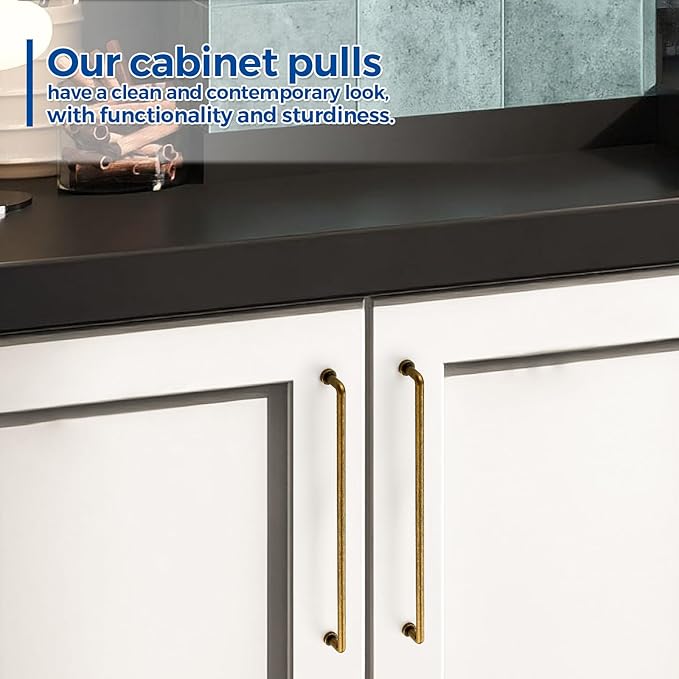 JOY DECOR Cabinet Pulls – 12-3/5 Inch Hole Center, Antique Brass, 2 Pack, Zinc Alloy Cabinet Handles for Drawers & Cupboard – Vintage Style Hardware for Kitchen, Bathroom, Dresser, Furniture Makeover