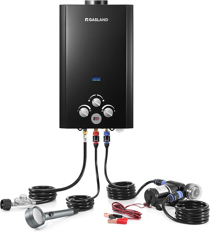 GASLAND 2.64 GPM Tankless Water Heater Propane with Pump Set, Outdoor On Demand Hot Water Heater for Camping Shower, Off Grid Outdoor Shower, 10L, BE264BQ120