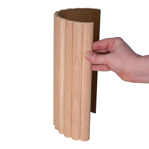 Outwater 1' Wide x 8' High x 3/8" Thick Unfinished Solid Red Oak Flexible Tambour Sheet with 1" Half-Round Slats – Flexible and Customizable Panel for Walls, Ceilings, and More