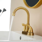 Bathroom Sink Faucet FRANSITON 4 Inch 2 Handle Lead-Free Brushed Grey Bath Sink Faucet with Pop-up Drain Stopper and Supply Hoses