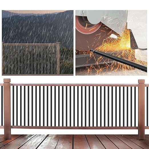 100 Pack Deck Balusters with End Caps&Screws- Upgraded 26'' Rectangle Metal Railing Spindles Kit for Decks,Hollow Flat Deck Balusters for Deck Railing Porch