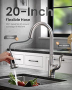 APPASO Brushed Nickel Kitchen Faucet, Single Handle Kitchen Faucet with Pull Down Sprayer, Stainless Steel High Arch, Neoperl Aerator, CUPC-Certified Pull-Out Hose, Water Supplies and Valve Core