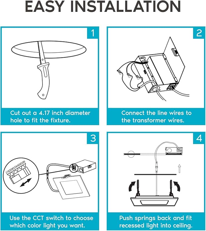 LUXRITE 4 Inch Ultra Thin Square LED Recessed Lighting, 5 Color Temperature Options 2700K - 5000K, Dimmable LED Downlight, 10W, IC Rated, Wet Rated, Canless LED Recessed Light, ETL Listed (6 Pack)