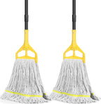 Beyoco Heavy Duty Commercial Mop Industrial Cotton Mop with Long Handle,Looped-End String Wet Mops for Home,Garage,Office, Workshop, Warehouse Floor Cleaning, 2 Pack,Yellow