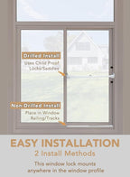 Greatim GT-DB005 Home Security Window Lock, Egress Window Lock, Childproof, Locking System, AntiLift Lock, Vertical Bar, for Single Hung Windows, Window Dowel, Adjustable (10.6~16.62 inch)