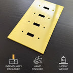 RIO SALTO Modern Metal Vibrant Yellow Gold Quad Toggle Light Switch Cover Metal Decorative Toggle Switch Covers Wall Plate Outlet Cover Electric Outlet Socket Quad Togle - Midsize 4 Gang