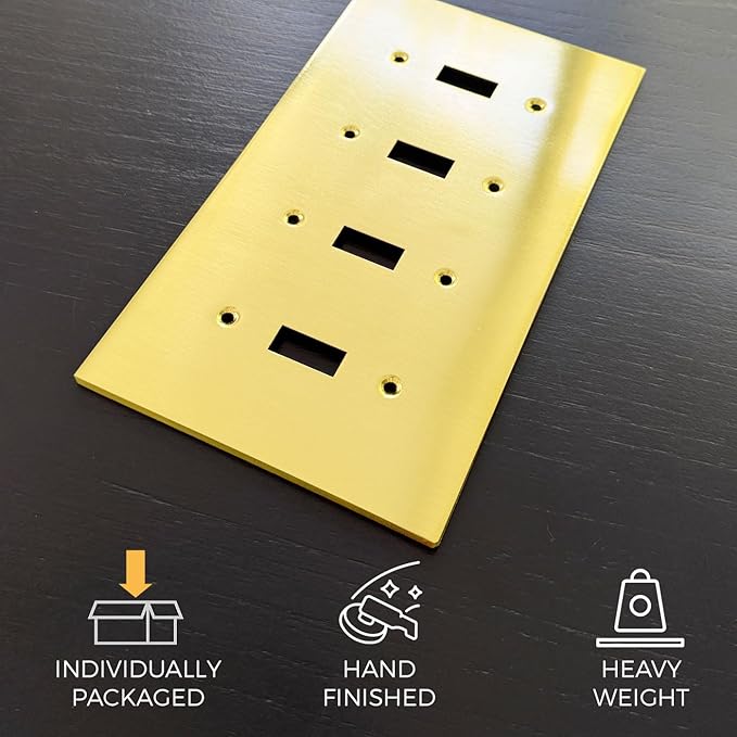 RIO SALTO Modern Metal Vibrant Yellow Gold Quad Toggle Light Switch Cover Metal Decorative Toggle Switch Covers Wall Plate Outlet Cover Electric Outlet Socket Quad Togle - Midsize 4 Gang