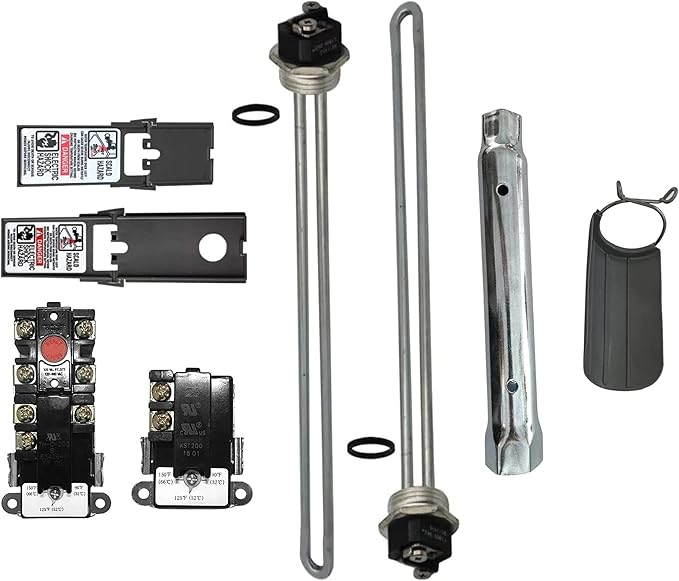 EWH-05 Electric Water Heater Tune-Up Kit, Includes Two 4500W/240V Heating Elements, Upper Thermostat, Lower Thermostat, Protective Covers, Quick Change Tool, Element Wrench