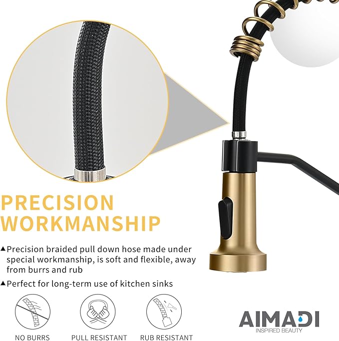 AIMADI Black Faucet Kitchen,Commercial Black Gold Kitchen Faucet Matte Black Modern Single Handle Kitchen Faucet with Pull Down Sprayer for Rv Farmhouse Camper