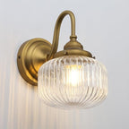 Vintage Gooseneck Wall Sconce 1-Light with Clear Striped Glass Globe Shade Indoor Hardwired Wall Mounted Lamp Fixture