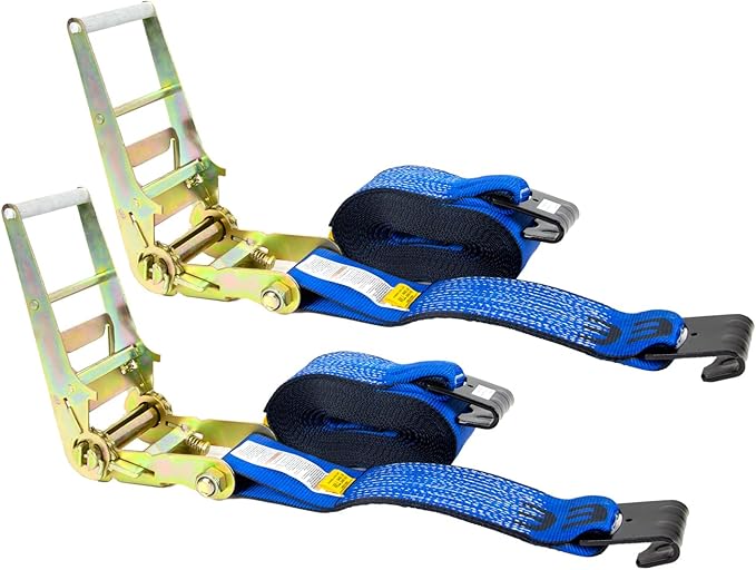 Mytee Products (2 Pack Ratchet Tie-Down Straps with Flat Hooks, 4" x 30' Ratchet Straps Blue | 16,200 Lbs Breaking Strength | TieDown Ratchet Straps for Flatbed, Truck, Trailers Pickup