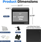 SereneLife Outdoor Wall Mailbox | 0.46 Cubic FT Locking Mailbox | Easy Installation, Secure Lock Mechanism | Ideal for Residential or Commercial Use | Wall Mountable 13.77" x 4.52" x 12.99 | Black