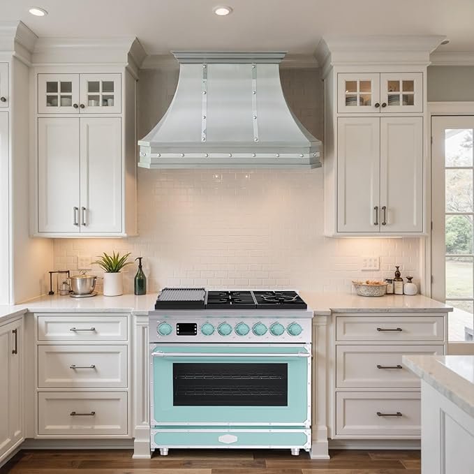 Akicon 36" Freestanding Gas Cooktop Oven Combo, Features 6 Sealed Burners, 5.2 Cu.ft Rapid Convection Oven, Convertible Fuel (NG/LP), Durable Cast Iron Grating (BESBESB1)