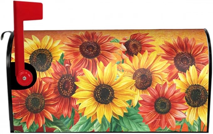 Sunflower Mailbox Cover - Autumn Fall Magnetic Standard Size 18 x 21 - Thanksgiving Decorations Outdoor Welcome Wrap
