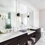 Modern Wall Sconces 24" Knurled Texture Cylinder Bathroom Vanity Lights Fixtures with Clear Striped Glass Shade 2-Lights Brushed Brass Gold Black Indoor Wall Lighting for Bedroom Hallway