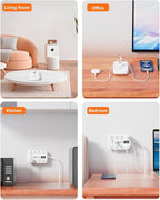 2 Prong Power Strip, 3 to 2 Prong Outlet Adapter, 1700J 2 Prong Surge Protector 5ft Extension Cord with Thin Flat Polarized Plug, 8 AC & 6 USB, Wall Mount for Non-Grounded Outlet, Ideal for Old House