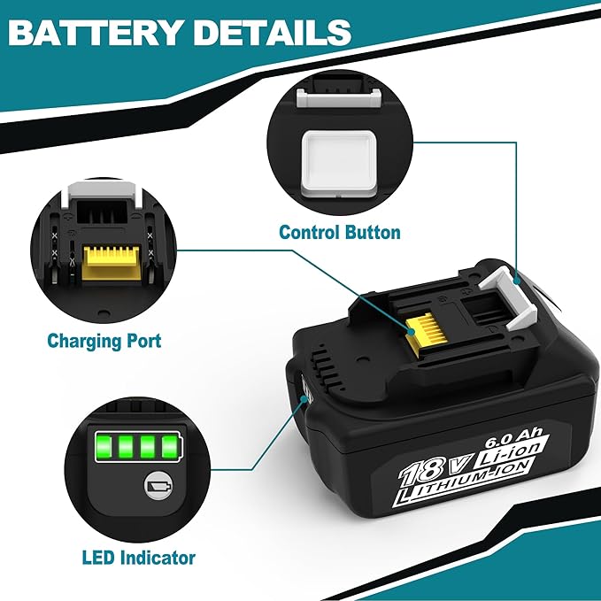 6.0Ah Battery Replacement for Makita 18V Battery Compatible with 18 Volt BL1860B BL1850B BL1840B BL1830B BL1815B Batteries