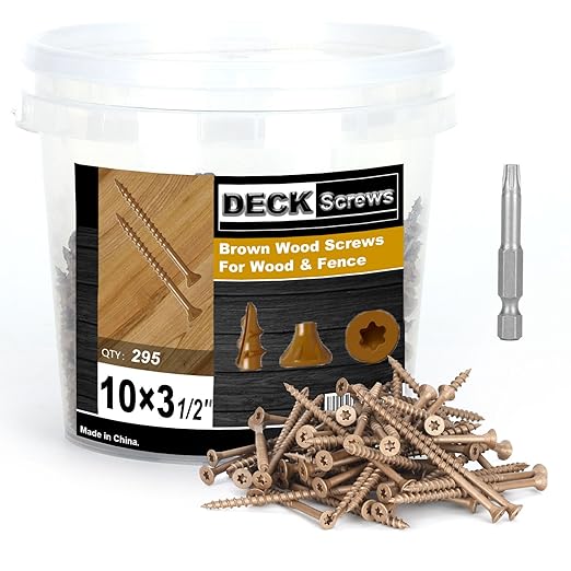 Deck Screws #10 x 3-1/2’’, T25 Star Torx Drive Flat Head Wood Screws, Brown, 5lb