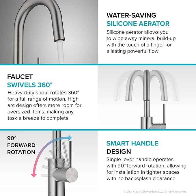 KRAUS Spot Free Oletto Single Handle Kitchen Bar Faucet in All-Brite Stainless Steel Finish, KPF-2600SFS (Pack of 1)