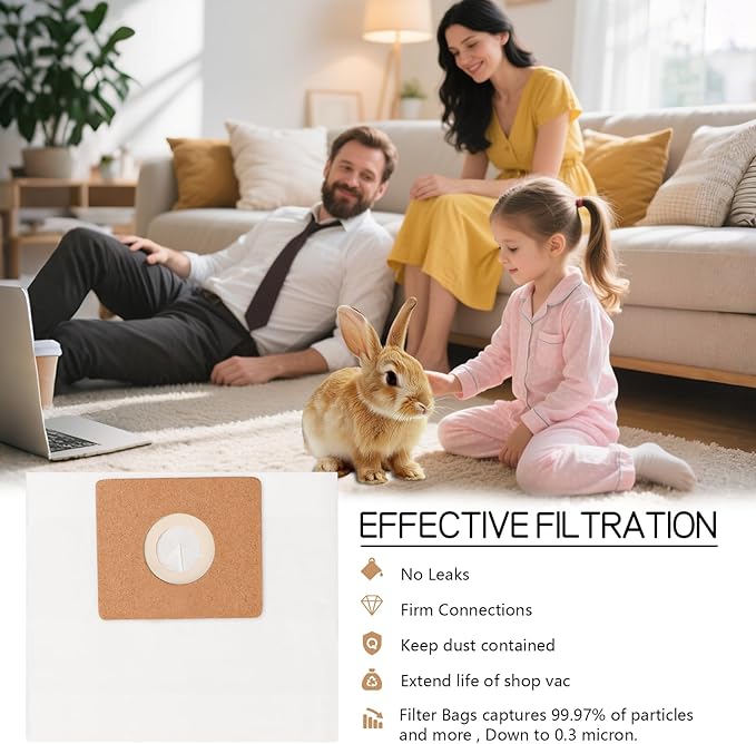 16 PACK 90667 Shop Vac Filter Bags Compatible with Shop Vac 1-1.5 Gallon Wet/Dry Vacuum | Type A Replacement Filter Bags | All Around Vac Model# QAS60, part# 9066700 906673