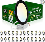 zouzai 24 Pack Black 8 inch 18W Eqv 150W 1685LM 5CCT Reset LED Recessed Ceiling Light with Junction Box, 2700K-5000K Selectable,Dimmable, led Ceiling Lights - ETL and Energy Star Certified