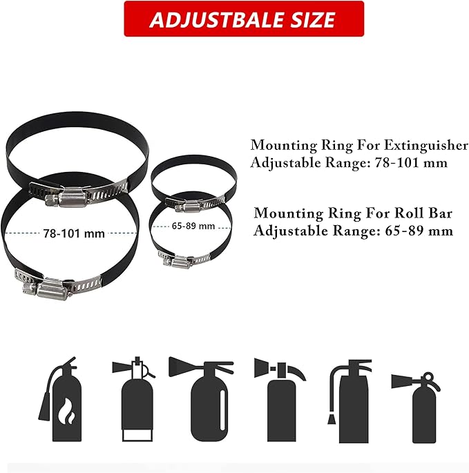 Quick Release Fire Extinguisher Mount - Aluminum Adjustable UTV Roll Bar Fire Extinguisher Holder Mounting Bracket for Jeep Wrangler TJ JK JL JKU Polaris RZR Ranger Cam-Am X3, Silver