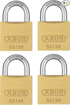 ABUS 55/30 4 Pack Small Solid Brass Padlock with 2 Keys for School, Gym, Cabinet 1 9/64in (30mm) Wide, Keyed Alike