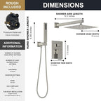 Lava Odoro Modern 2-Setting Square Shower System with Rain Shower Head and Handheld Spray Brushed Nickel, Rainfall Shower Faucet Set Brushed Nickel, Shower Valve and Trim Kit, SF103-BN