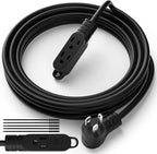 3 Prong Power Extension Cord with Multiple Outlets 4 FT, 16/3 Gauge Multi 3 Outlet Wire, 90 Degree Angled Male Plug, 16 AWG Grounded Wire (13A 125V 1625W), ETL Listed, Black Cable with 25 Cable Ties