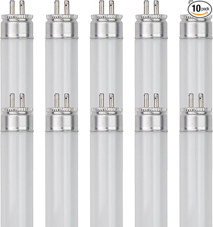 Sunlite 6-Inch F4T5/CW T5 Linear Fluorescent Lamp, 4 Watts, 135 Lumens, 4100K Cool White, Miniature G5 Bi-Pin Base, ROHS Compliant, High Performance Straight Tube, 10 Pack