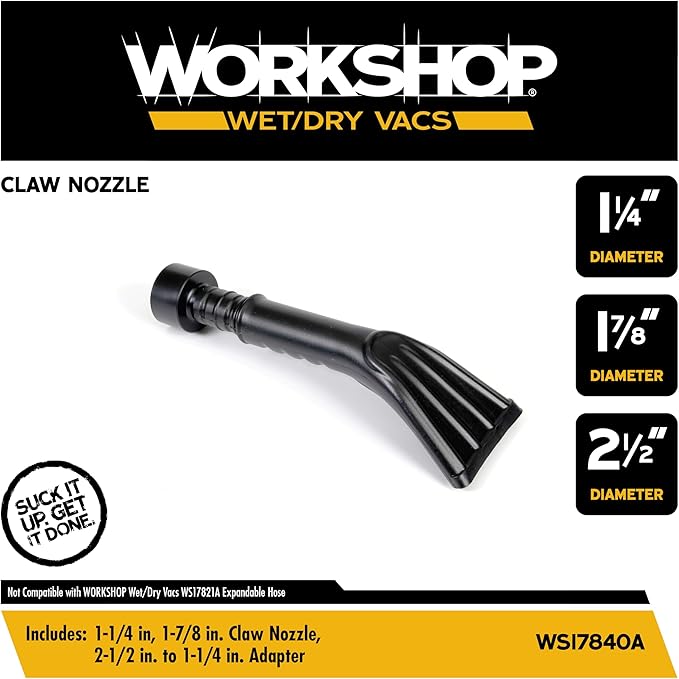 WORKSHOP Wet/Dry Vacs Shop Vacuum Accessories WS17840A Claw Nozzle Attachment for Wet Dry Vacuum Cleaners, Fits Most 1-1/4, 1-7/8, and 2-1/2-inch Extension Wands and Hoses