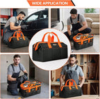 Tool Bag, Large Tool Organizer Bag with 18 Pockets,15.7x 11.4x 9.8 inch, Heavy Duty 600D Fabric, Black and Orange