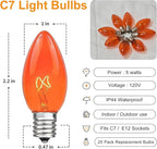 25 Pack C7 Replacement Bulbs, Orange Halloween Light Bulbs, E12 Candelabra Base 5W Incandescent for Outdoor String Lights, Christmas Tree Patio Porch Holiday Party Decor