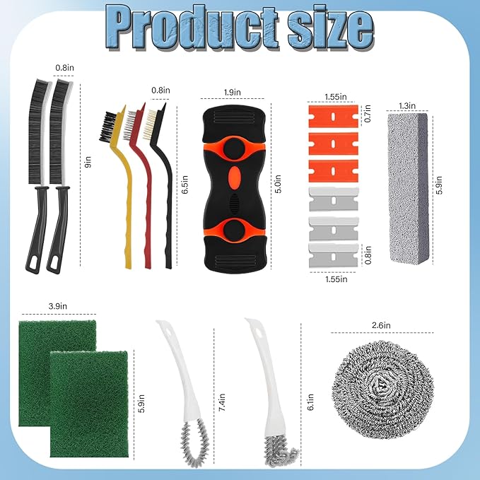 Heavy Duty Oven Cleaner Brush Set, Oven Cleaning Accessories Tools, for Deep Cleaning Stoves, Grills, Ovens & Kitchen Surfaces - Removes Tough Grease & Carbon Buildup