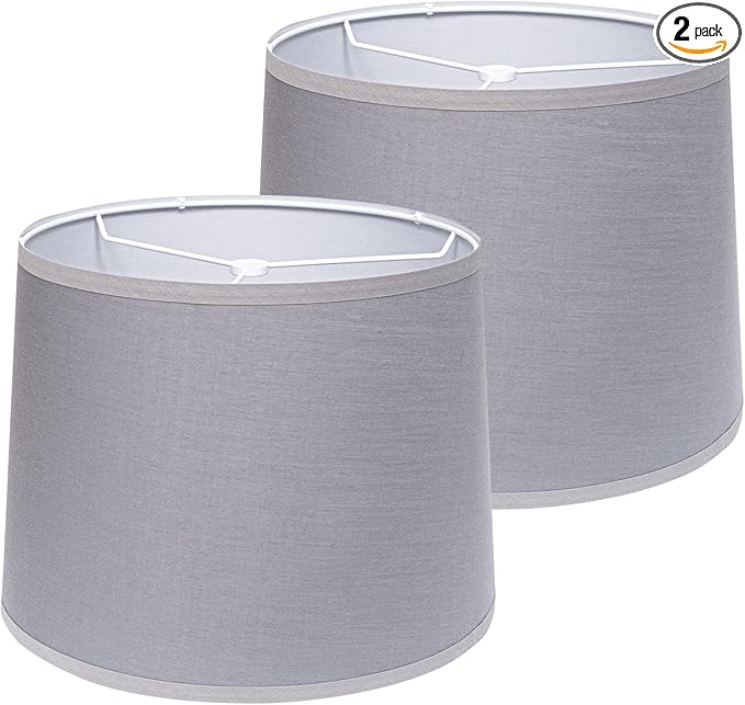 Lamp Shades Set of 2 - Drum Lampshades 11.4" x 12.9" x 9.8" Inches, Fabric Medium Replacement Lampshades for Table Lamp, Floor Lamp, Assembly Required, Spider,Linen