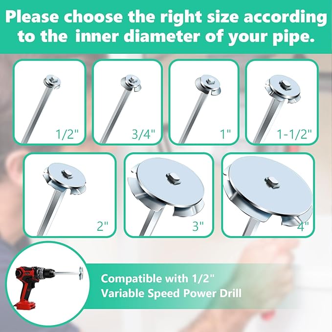 TVIOX PVC Pipe Reamer 7Pcs - PVC Fitting Saver for Removing SCH 40 from Hub, 1/2 In, 3/4 In, 1 In, 1-1/2 In, 2 In, 3 In, 4 In Bit Socket Saver Set for PVC Plumbing Fits 1/2" Variable Speed Power Drill