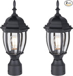 LIT-PaTH Outdoor Post Lighting Fixture Pole Lantern, E26 Medium Base Max 60W, Aluminum Housing Plus Glass, Matte Black Finish, 2-Pack