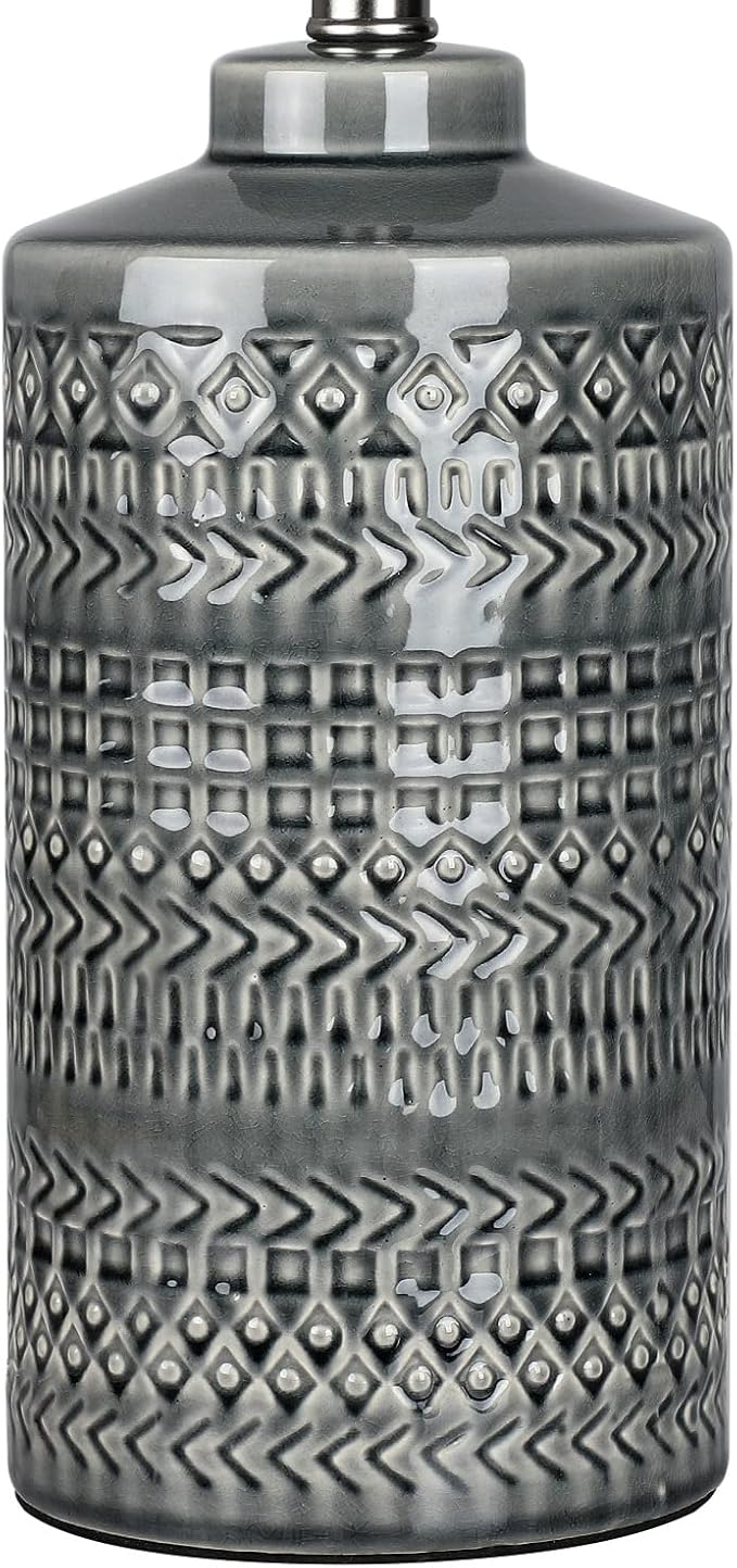 Modern Ceramic Table Lamp, 24.5" Living Room Lamps 3-Way Dimmable Gray Nightstand Lamp with White Shade|Tall Bedside Lamp Desk Decor Lamps for Bedrooms Farmhouse Office End Table Lamps(Bulb Included)