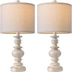 BOBOMOMO 20" Retro Table Lamps Set of 2 - Farmhouse Lamp for Living Room with Linen Shades, Rustic Bedside Nightstand Lamps, Resin Lamps for Bedroom Nursery Room Hallway - Ideal for Compact Spaces