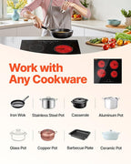 VEVOR LT4-77 Built in Electric Ceramic 23.2 x 20.5 inch Stove Top, 240V Glass Radiant Cooktop with Touch Control, Timer & Child Lock, 9 Power Levels for Simmer Steam Slow Cook Fry, 24IN 4-Burners