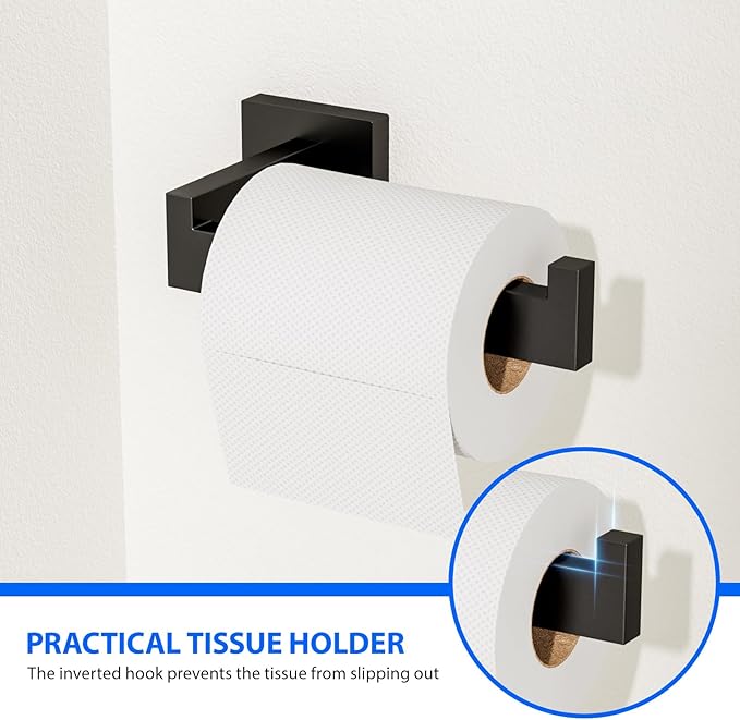 Matte Black 5-Pieces Bathroom Hardware Set, SUS304 Rustproof Steel 16" Rectangle Bathroom Towel Racks Accessories Set, Luxury Hotel Grade Organization Hardware Kit